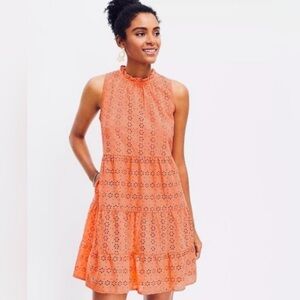 LOFT Sleeveless Coral Eyelet Midi Dress